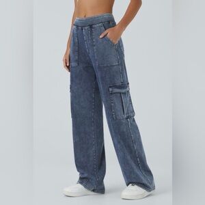 HALARA Women's Dark Blue Wide Leg Cargo Jeans